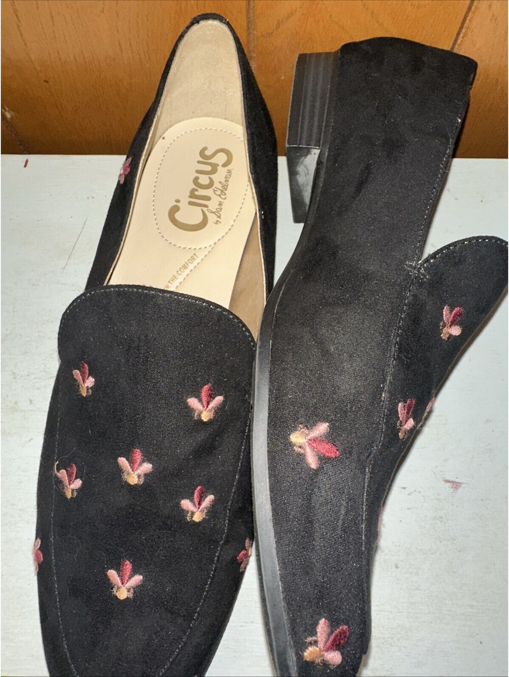 Circus By Sam Edelman Loafers women’s Black Sz 9 Suede Fleur Embroidered Shoes - Picture 4 of 8